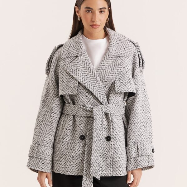 Light Grey Marl Belted Trench Coat- Carter