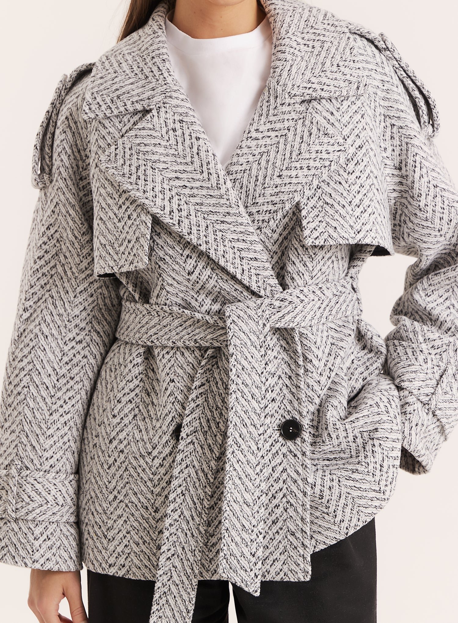 Second image of Light Grey Marl Belted Trench Coat- Carter