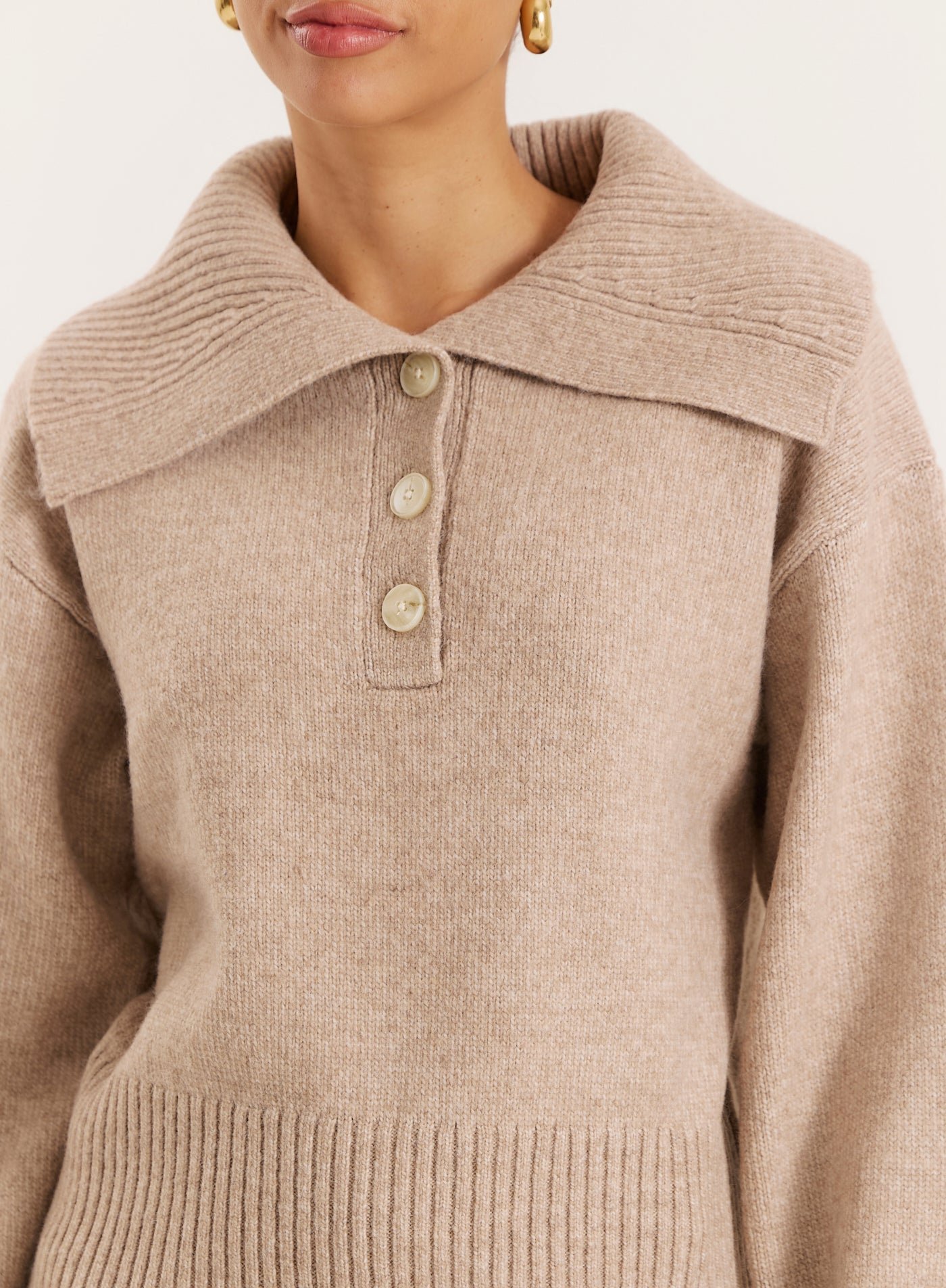 Second image of Beige Knitted Buttoned Collar Jumper- Eddie
