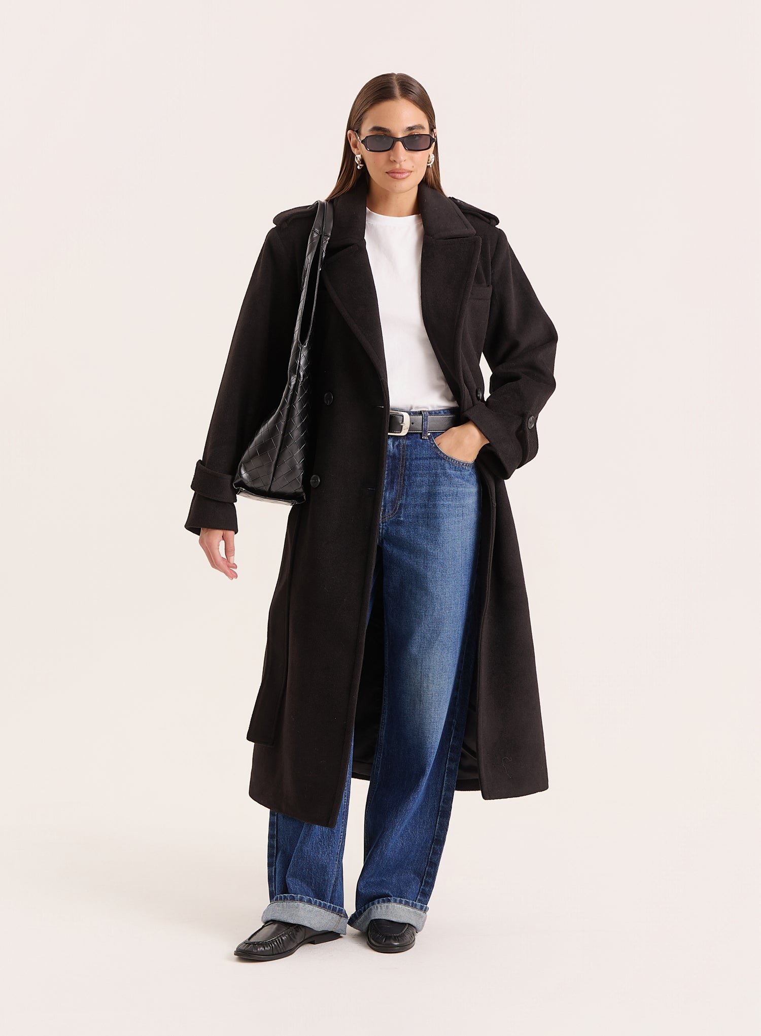 Black Tailored Belted Trench Coat- Anderson