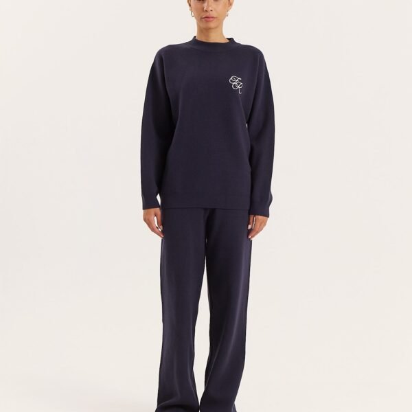 Navy Knitted Straight Leg Trousers- Lauren