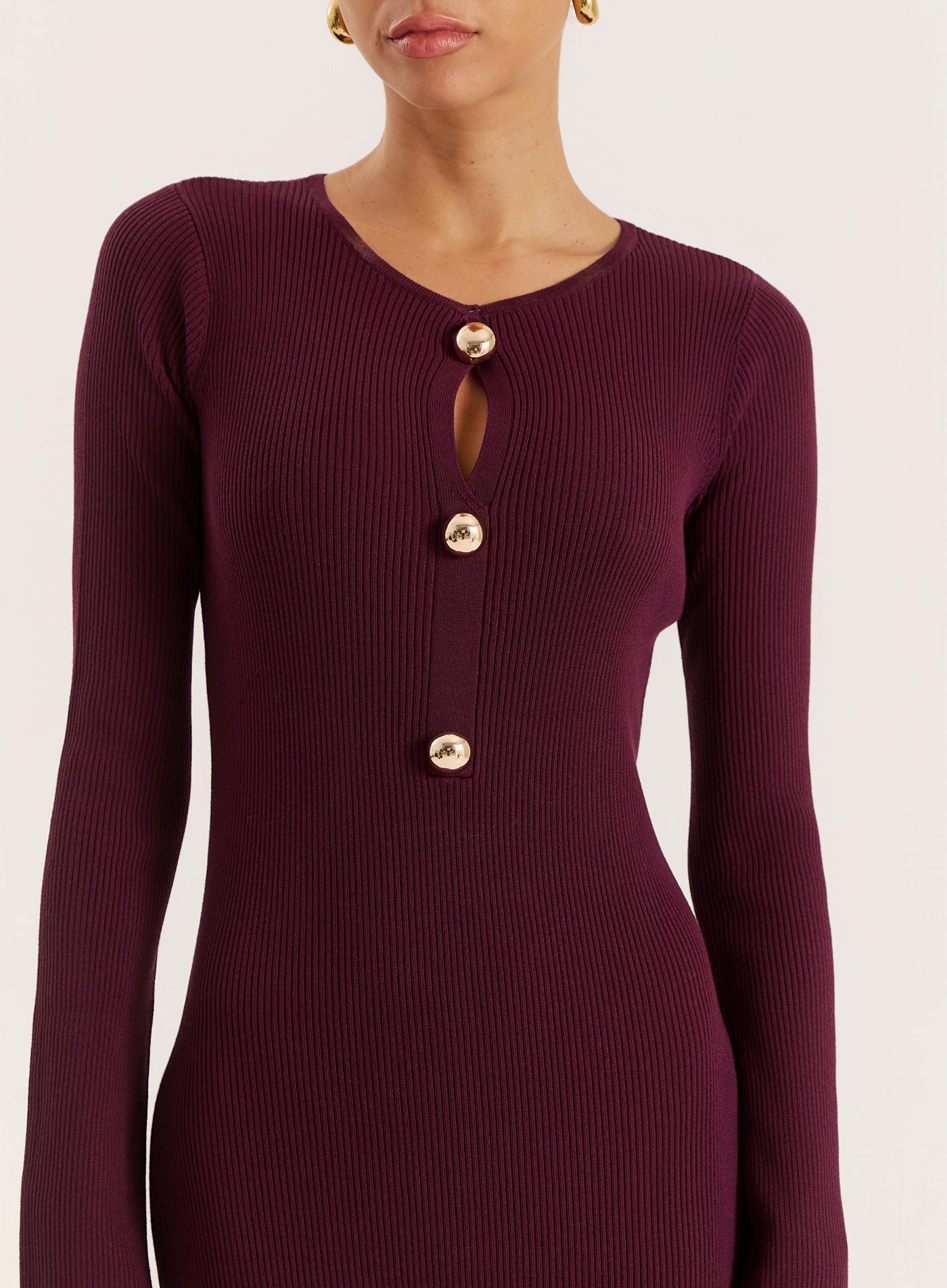 Second image of Plum Cut-out Flare Sleeved Knitted Maxi Dress- Rita