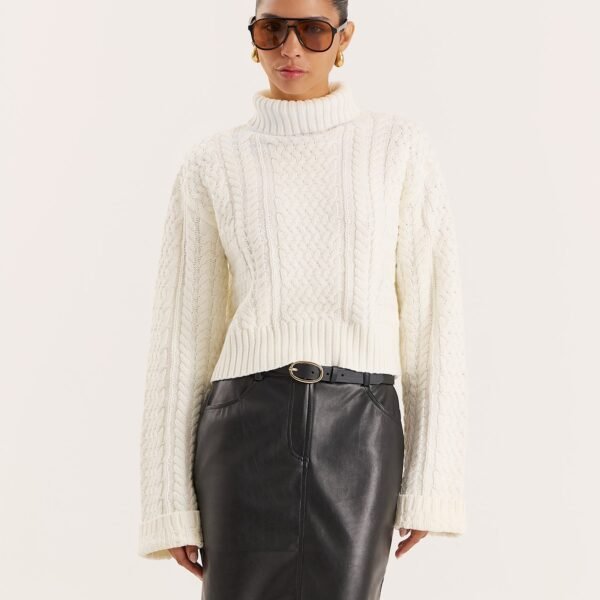 Cream Chunky Knit Turtle Neck Crop Jumper- Ethel