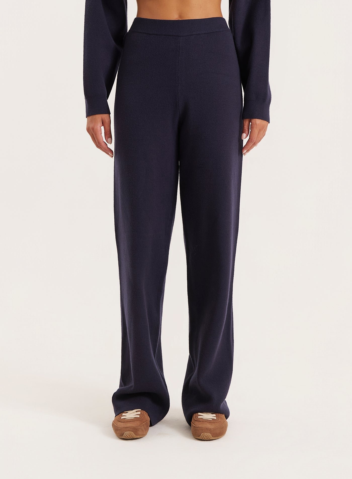Second image of Navy Knitted Straight Leg Trousers- Lauren