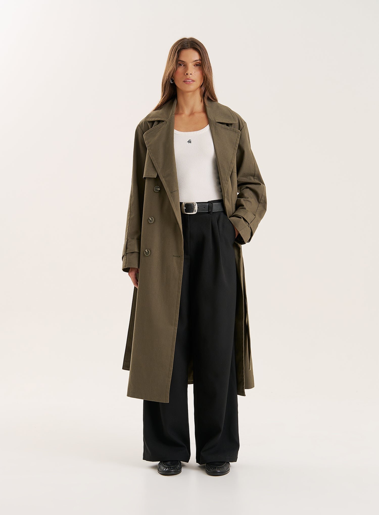 Khaki Belted Trench Coat- Tabi