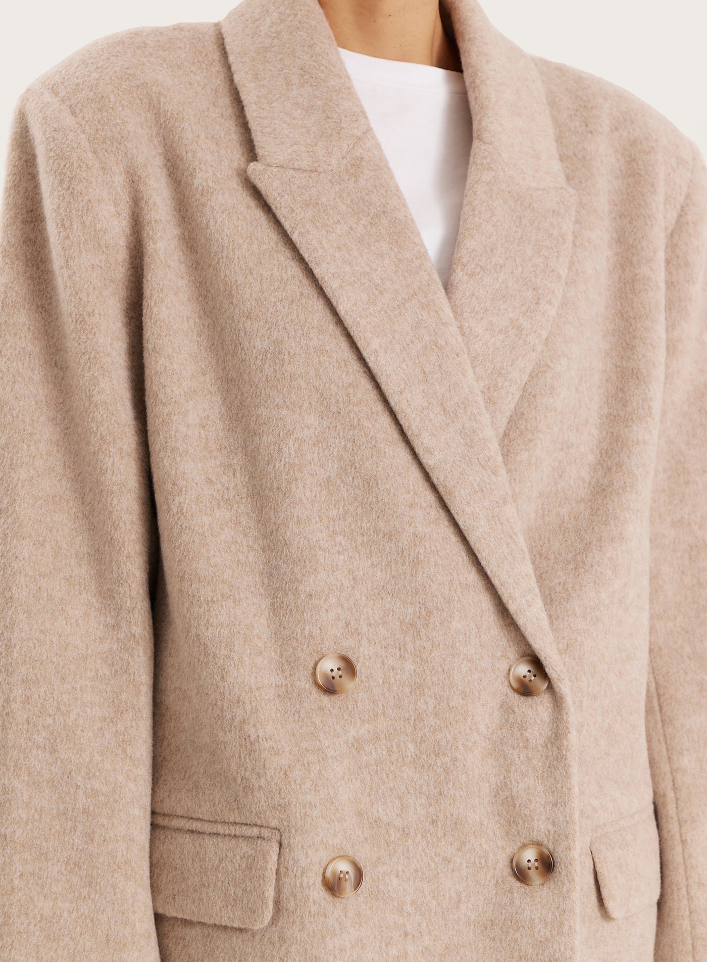 Second image of Oatmeal Longline Double Breasted Oversized Blazer- Floriana